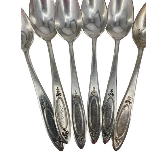 6 Oneida Community ADAM 7 Teaspoons Monogramed 1917 Silverplate - Picture 2 of 5